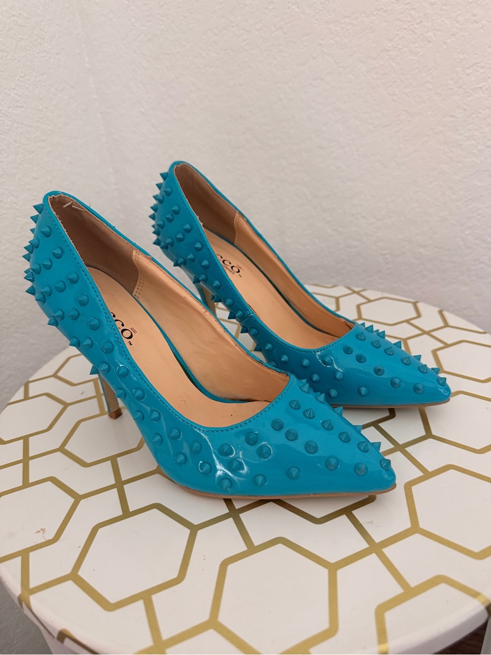 bucco Turquoise Studded Pointed-Toe Pumps